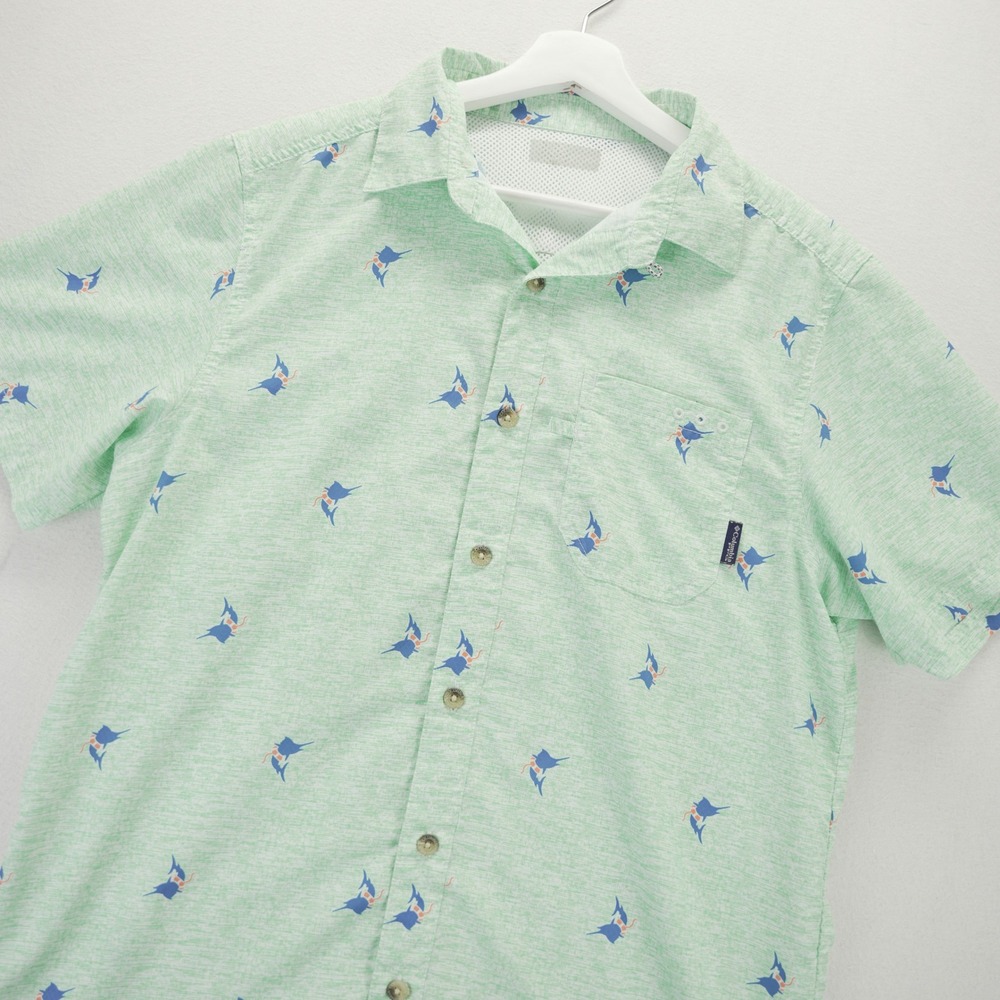 Columbia PFG Mens Green Marlin Fish Print Short Sleeve Fishing Shirt FM1039 M